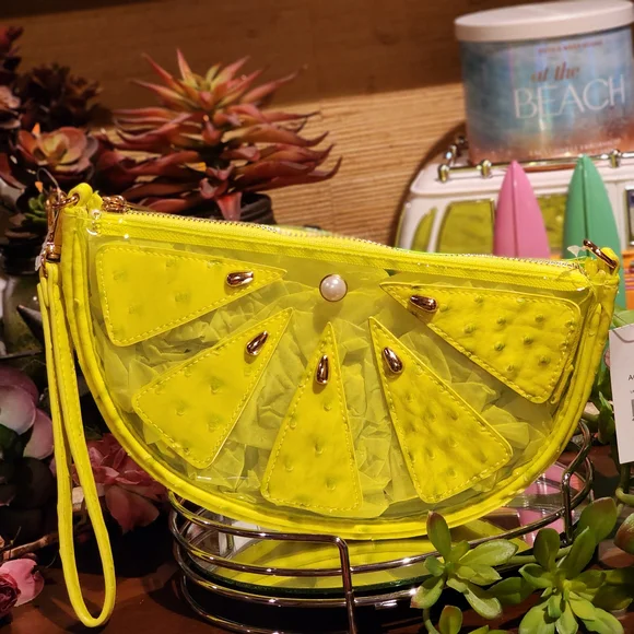 Lime Green Citrus Wristlet Clutch - Transparent Clear NWT - Picture 2 of 7